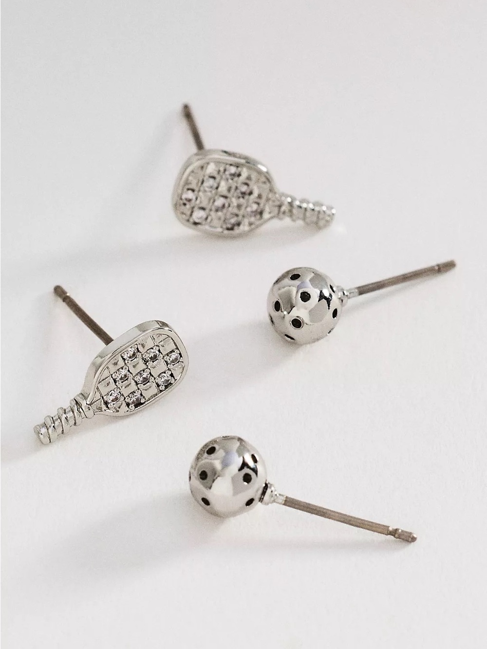 Anthropologie Tennis Pickleball Stud Earrings Crystal Racquet Ball Preppy